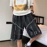 Shorts Men Tie Dye Denim Summer American Loose Handsome Design Casual Knee-length Streetwear Harajuku Trendy Leisure Sweatshorts