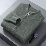 Ilooove Men's Sweater Cardigan Zipper Stand Neck Thickened Winter Mink Fleece Knit Large Loose Long Sleeve Warm Fashion Korean Edition