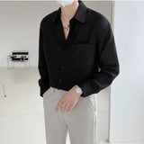 Ilooove Spring New Senior Long Sleeve Button Down Shirts for Men Korean Fashion Loose Drape Solid Color All-match Men's Shirt Blouse