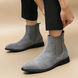 Ilooove New Gray Chelsea Boots for Men  Flock Business Men Ankle Boots Cowboy Boots Handmade Men Boots Size 38-46