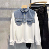 Korean Version Of The Trend Shirt Lead Two Pieces Of Sweater Men's Autumn Tide Cards Stitching Cowboy Handsome