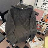 Ilooove American Autumn and Winter Men and Women Trend Woven Design Hooded Sweater Couple Loose Retro Gray Loose Casual Top Harajuku Y2k