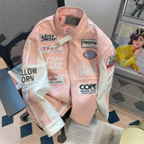 Ilooove Pink American Style Jacket Women Autumn and Winter Fried Street Motorcycle Pu Leather Jacket Coat Baseball High Level Clothes