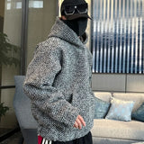 Ilooove Autumn and Winter New Tweed Woven Gray Heavy Men's Hoodies High-end Loose Pullover Casual Harajuku Hooded Sweatshirt Tops