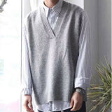 Ilooove Sweater Vest Men V-neck Korean Style Trendy Knitting Loose Autumn Winter Sleeveless All-match Handsome Solid Streetwear Casual