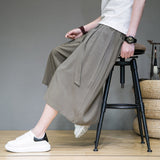 Men Wide Leg Pants Mens Cotton Joggers Retro Loose Trousers Man Korean Style Linen Pants Male Pants