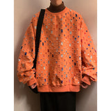 Wash Sweatshirts Man Loose Ripped Hole Printing Tops Korean Fashion O Neck Pullover Sweater Harajuku Y2k Oversized