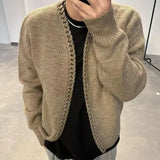 Ilooove Vintage Overweight Pounds Mens Cardigan Sweater Luxury Design Jacquard Weave Hand Knitted Tops Autumn Winter Wool Knitwear Coat