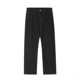 High Street Thorns Print Spliced Straight Black Men's Jeans Pants Retro Pockets Hip Hop Baggy Casual Oversized Denim Trousers