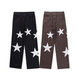 Towel Stars Embroidery Side Sashes Streetwear Mens Jeans Retro Harajuku Ripped Patchwork Baggy Casual Denim Trousers Oversized