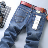 2023  Brand Logo Slim Fit Men's Jeans Business Casual Elastic Straight Denim Pants Male High Quality Trousers Colorful