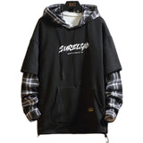 Black Patchwork Hoodies Autumn Spring Men's Sweatshirts Hiphop Punk Streetwear Casual Pullover 2023 New Plaid Hoodies