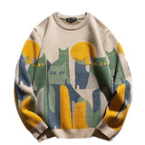 Ilooove Autumn Harajuku Knitted Sweater Men Women Winter Cartoon Full Cat Print Pullover Vintage Causal Loose Sweaters Streetwear