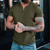 Fashion Solid Color Men's T Shirts 2024 Summer New Casual Button-up V Neck Tops Men Pullover T-shirt Leisure Short Sleeve Tees