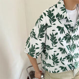 Summer Short Sleeved Shirt Men Fashion White Printed Casual Shirt Men Streetwear Loose Floral Shirts Mens Hawaiian Shirt M-XL