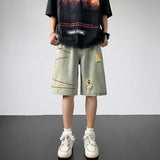 Streetwear 2023 Summer Ripped Jeans Shorts For Men Harajuku Casual Elastic Waist Knee Length Denim men's shorts
