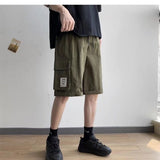 Summer Youth Loose Oversized Men's Clothing Solid Color Elastic Waist Spliced Pocket Fashion Casual Trend All-match Cargo Shorts