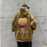 Retro Wash Hooded Sweater Man Sunset Graphic Printed Oversized Korean Fashion Hoodies Men Tops Harajuku Street Coat
