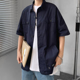 Shirts Men Summer Cargo Clothing Harajuku Fashion Ins Handsome All-match Baggy Stylish College Multi Pockets Popular Streetwear