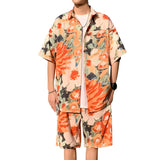 Summer Men's Hawaiian Beach Sets Single Breasted Graffiti Printed Short Sleeve Shirt and Shorts Casual Vacation Travel Outfit