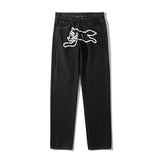 Dog Print Straight Loose Jeans Mens Retro High Street Oversize Casual Denim Trousers Harajuku Washed Hip Hop Jean Pants