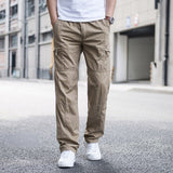 Big Size Men&#39;s Cargo Trousers Straight Leg Work Pant Men Loose Fit Cotton Summer Wide Overalls Male Side Multi Pocket large size