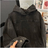 Ilooove Spring Autumn Denim Jacket Men's Korean Pullover Hooded Washed Casual Hoody Japanese Vintage Handsome Sweatshirt