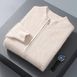 Ilooove Men's Sweater Cardigan Zipper Stand Neck Thickened Winter Mink Fleece Knit Large Loose Long Sleeve Warm Fashion Korean Edition