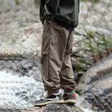 Autumn Men Cargo Pants Multi Pocket Waterproof Solid Color Casual Pants 100% Nylon Outdoors Tourism Men Clothes