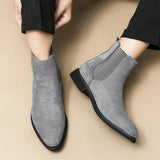 Ilooove New Gray Chelsea Boots for Men  Flock Business Men Ankle Boots Cowboy Boots Handmade Men Boots Size 38-46