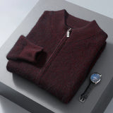 Ilooove Men's Sweater Cardigan Zipper Stand Neck Thickened Winter Mink Fleece Knit Large Loose Long Sleeve Warm Fashion Korean Edition