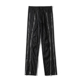 Harajuku Both Side Double Zipper Pockets Vibe Style Mens Track Pants High Street Straight Oversized Drawstring Casual Trousers