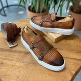 Ilooove New Brown Men's Vulcanize Shoes Double Buckle Monk Shoes Black  Slip-On Lazy Shoes Handmade Men Casual Shoes