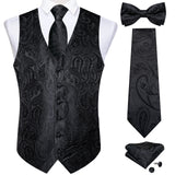 Ilooove Men Black Paisley Vest Necktie Bowtie Pocket Square Cufflinks Dress Set жилетка мужская Classic 5 PCS Business Waistcoat for Man