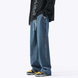 Streetwear 2023 Spring Casual Straight Jeans Men Solid Color Basic Elastic Waist Denim Men's pants