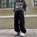 Retro Mult-pockets Streetwear Solid Color Overalls Male and Female Straight Harajuku Baggy Casual Cargos Loose Oversize Trousers