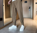 Ilooove Spring Summer Casual Sold Color Trousers Male Slippery Feet Ice Silk Pants Korea Style Handsome Ankle Zipper Suits Pants for Men