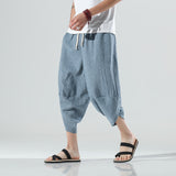 2023 Summer Harajuku Calf Length Casual Men's Pants Wide Leg Cotton Linen Harem Baggy Pants Fashion Men's Clothing