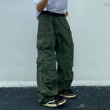 Retro Mult-pockets Streetwear Solid Color Overalls Male and Female Straight Harajuku Baggy Casual Cargos Loose Oversize Trousers