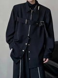 Techwear Shirts Men Darkwear Hip Hop Blouses Punk Black Long Sleeve Button Up Male Zipper Harajuku Japanese Streetwear