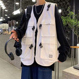 Vests Coat Men Hip Hop High Street Japanese Fashion Tooling Multi Pockets Design Handsome Stylish All-match Teens Clothes Summer