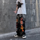 2023 American Style High Street Graffiti Retro Men&#39;s Jeans Y2K Straight Trousers Women&#39;s Loose Harajuku Street Wide-leg Pants