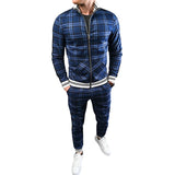 Men Clothing Ropa Zipper Stand Collar Street Casual Tracksuits Two Pieces Set Hombre Multicolor Lattice Jacket Sweatshirt Coat