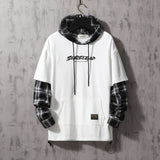 Black Patchwork Hoodies Autumn Spring Men's Sweatshirts Hiphop Punk Streetwear Casual Pullover 2023 New Plaid Hoodies