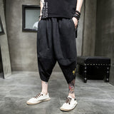 2023 Summer harajuku harem pants men calf-length wide leg trousers streetwear casual sweatpants vintage cotton men's pants