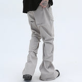 Harajuku Streetwear Pleated Straight Casual Track Pants Mens Pockets Ruched Retro Vibe Style Loose Trousers Oversize