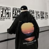 Retro Wash Hooded Sweater Man Sunset Graphic Printed Oversized Korean Fashion Hoodies Men Tops Harajuku Street Coat