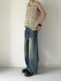 Washable Old Cat Beard Worn Loose Wide Leg Versatile Jeans and Pants for Men and Women