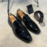 Ilooove New Black Loafers for Men Patent Leather Tassels Wedding Business Men's Formal Shoes Size 38-45 Free Shipping men shoes