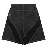 Ilooove Wide Leg Splicing Jeans Shorts Y2K Men Hip Hop Harajuku Streetwear Loose Denim Shorts Black Man Shorts